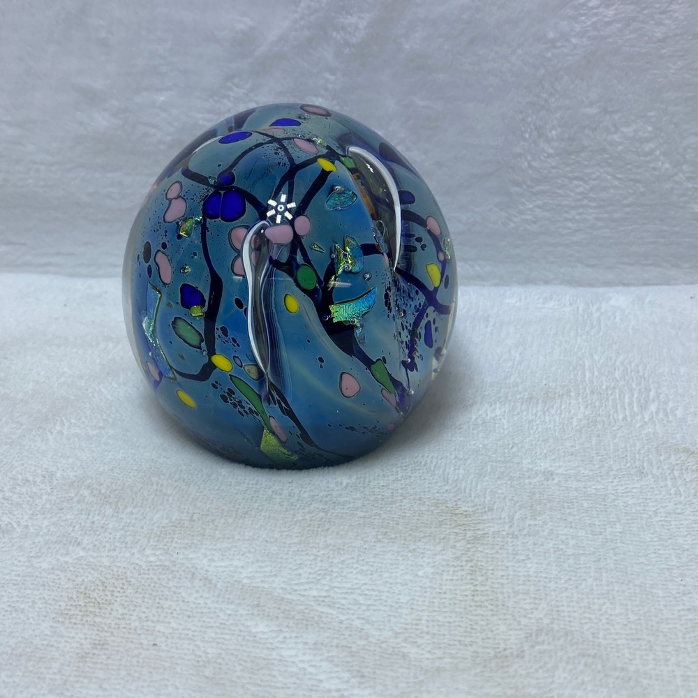 Robert Eikholt Art‎ Glass Paperweight Iridescent Floral Murano Style Hand Blown